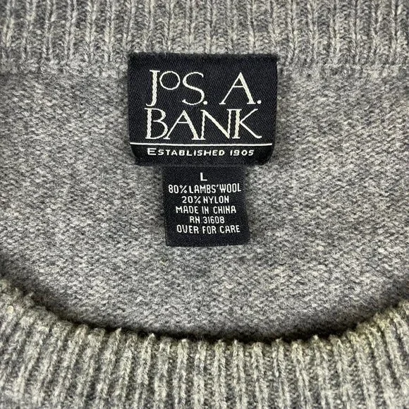 Jos A Bank Crewneck Sweater Mens Size Large Gray & Blue Argyle Lambswool Blend - Picture 5 of 9